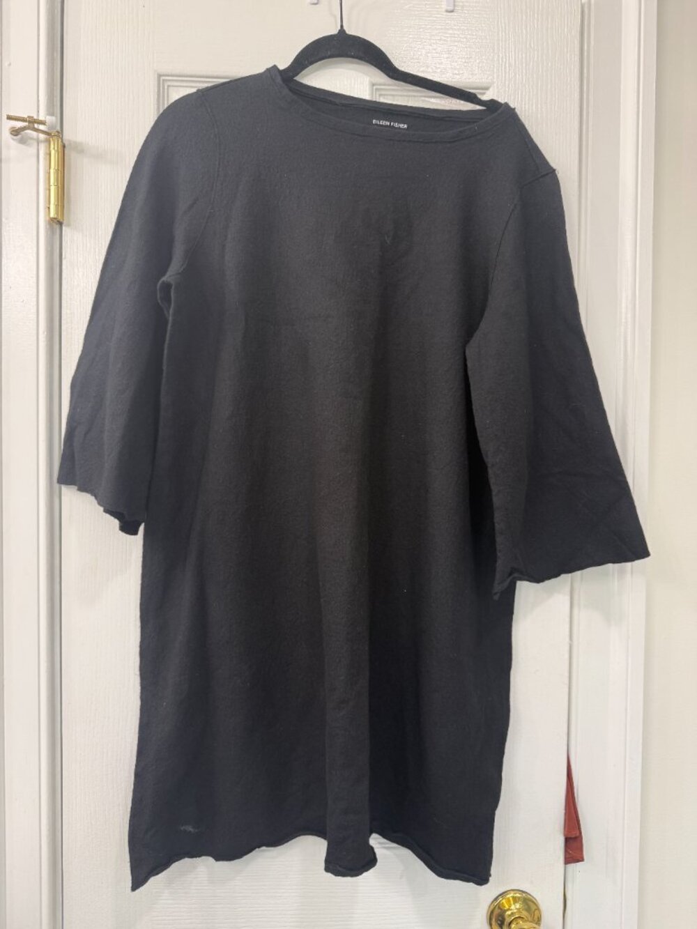 Eileen Fisher 100% Wool Sweater Dress XL | Black Pocket Midi | Quiet Luxury Mini - Picture 2 of 5
